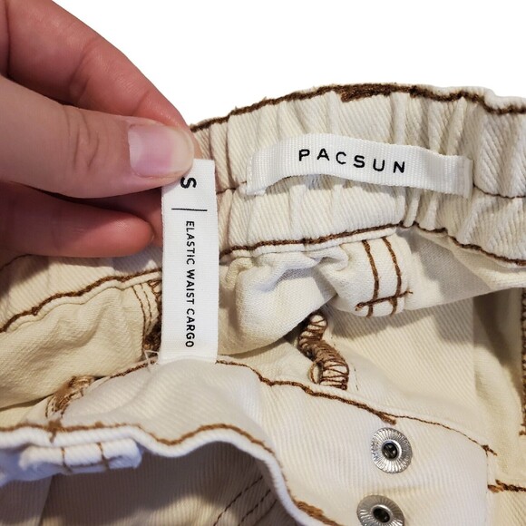 PACSUN Elastic Waist Cargo Ankle high rise pants Jeans Ivory skater S women's - Picture 6 of 10